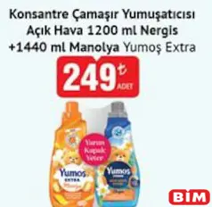 YUMOŞ EXTRA KONSANTRE ÇAMAŞIR YUMUŞATICISI AÇIK HAVA 1200 ML NERGİS + 1400 ML MANOLYA fiyat ve kampanya bilgisi